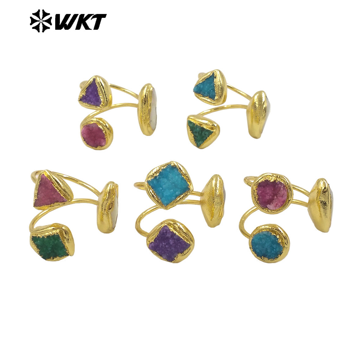 WT-MPR117 New Product Special 18K Gold Plated Pearl Druzy Quartz Triangle Diamond Ring for Men and Women As Daily Decoration