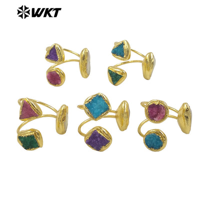WT-MPR117 New Product Special 18K Gold Plated Pearl Druzy Quartz Triangle Diamond Ring for Men and Women As Daily Decoration