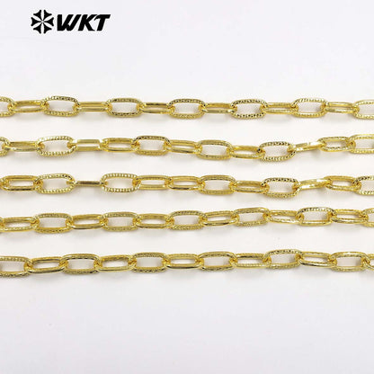 WT-BC273 Newest Design Yellow Brass Gold Electroplated Rectangle Carved Patterns Metal Thick Chains For Jewelry DIY Making