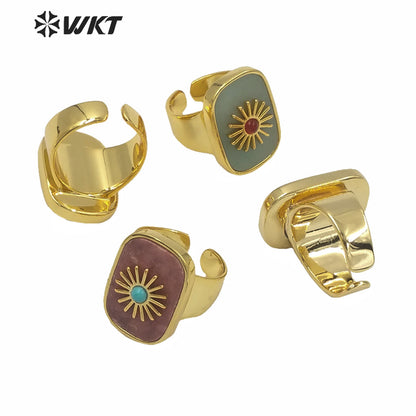 WT-R364 Gorgeous High Quality Square Gold Bezel Stone Setting Cocktail Ring Unique Women Fashion Party Charm Stone Ring