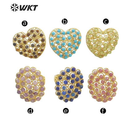 WT-R451 INS Summer Design Handmade Wire Wrapped Beads Ring 18k Gold Plated Tiny Stone Beads Jewelry Ring for Women