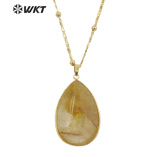 WT-N1344 WKT Fashion Necklace with Natural Stone Necklace Yellow Ruilated Pendant Lady Necklace Gifts Jewelry so Nice