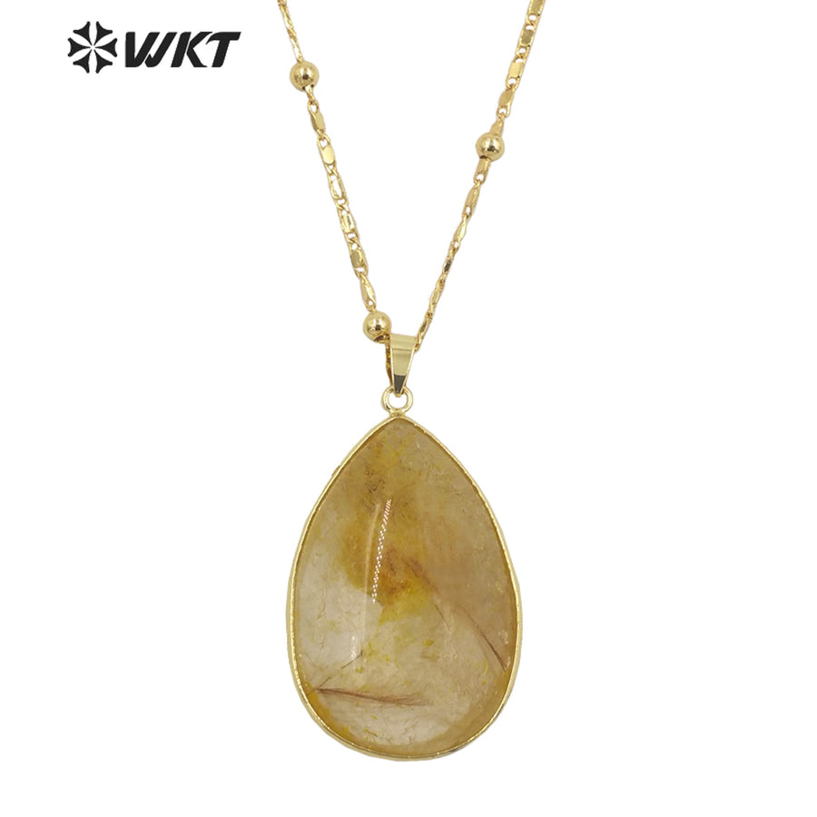 WT-N1344 WKT Fashion Necklace with Natural Stone Necklace Yellow Ruilated Pendant Lady Necklace Gifts Jewelry so Nice