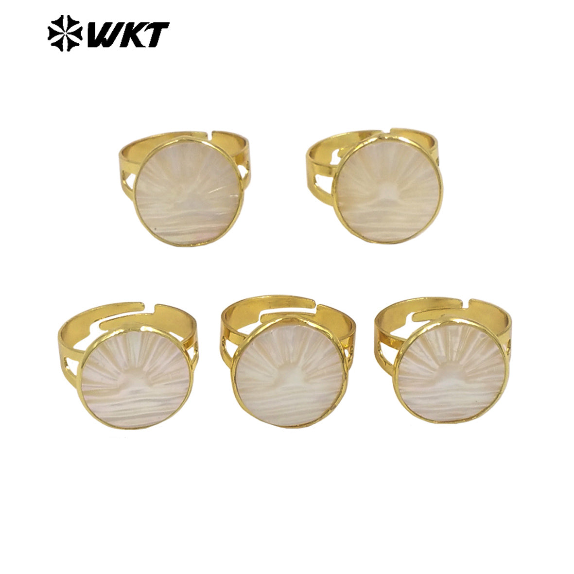 WT-MPR171 Newest Simple Style Wholesale Gold Plated Mother Of Pearl Shell Round Ring For Female Daily Wearing Accessory