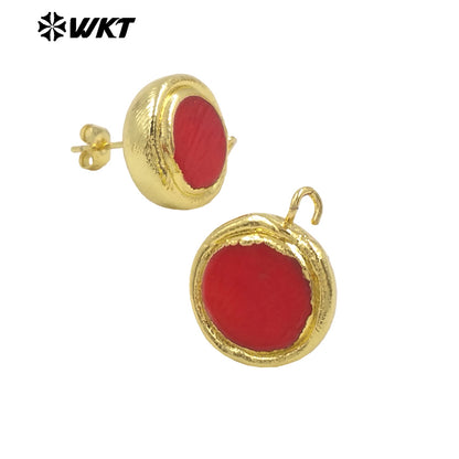 WT-JFE116 Wholesale Hot Sale Simple Attractive Red Coral 18K Gold Plated Brass Women's Earrings As Daily Accessory Jewelry