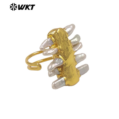 WT-MPR161 Newest 18K Gold Plated Multi Natural Freshwater Pearls Women Adjustable Ring As Friends Birthday Present Jewelry