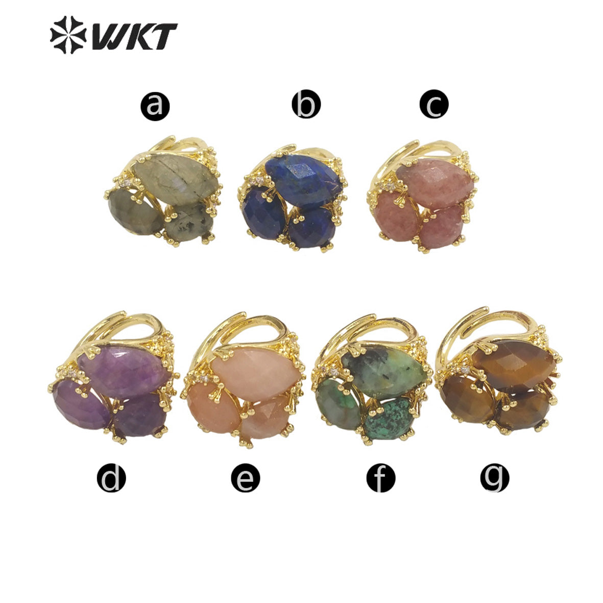 WT-R448 WKT Hot Design Triple Stone Ring for Women Party 18k Real Gold Plated Amethyst Precious Gemstone Ring for Birthday