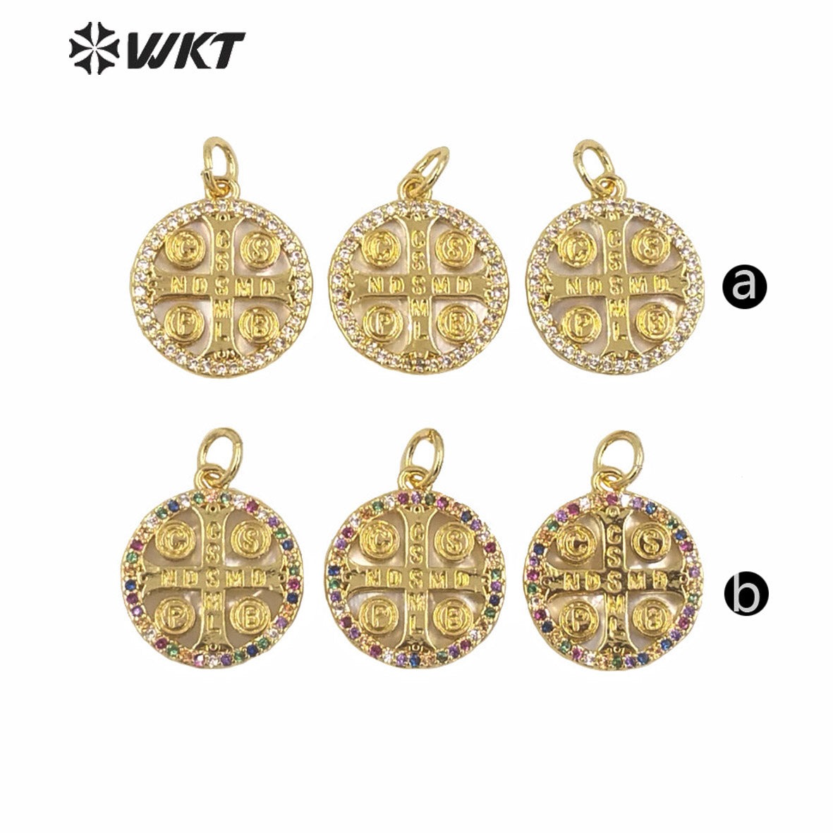 WT-MP154 New Hot Sales Gold Electroplated Round Tiny Religious Cross Pendant Women Fashion Jewelry Round Jesus Cross Pendants