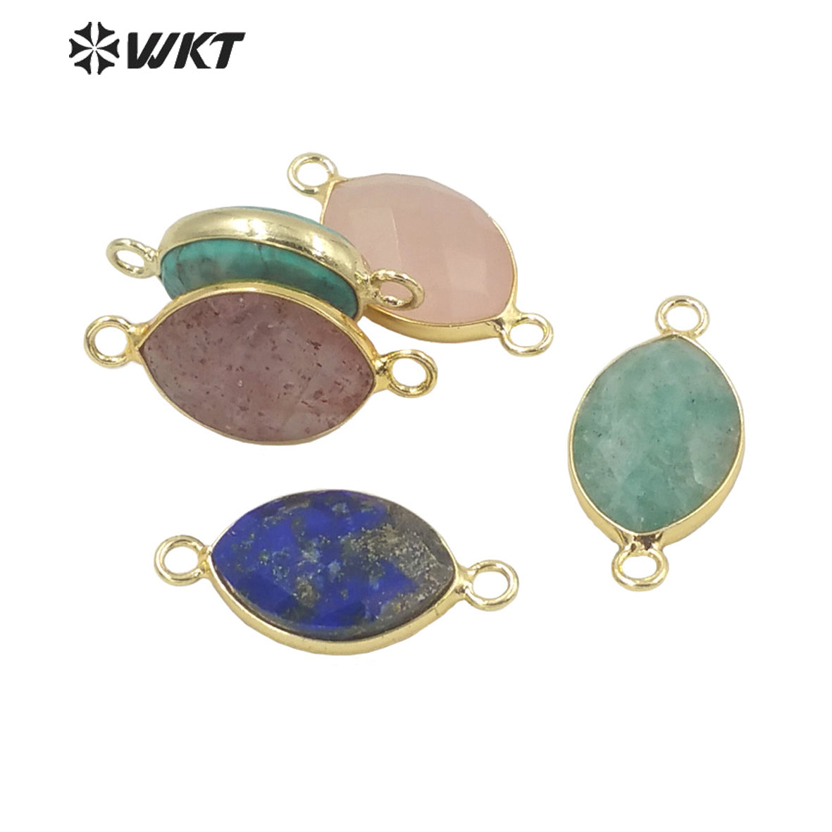 WT-C301 High Quality Gemstone Connectors for Jewelry Bracelet Necklace Double Loops Round Stone Pendant Fashion Beauty for Lady