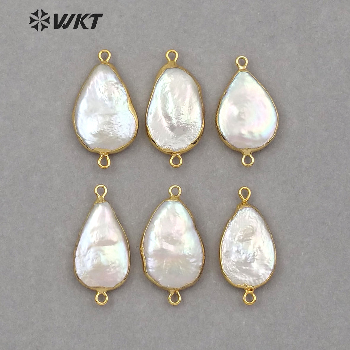 WT-JP130 Natural Freshwater Pearl Pendant With 18K Gold Plated Double Hook White Pearl Teardrop Shape Pearl Connectors