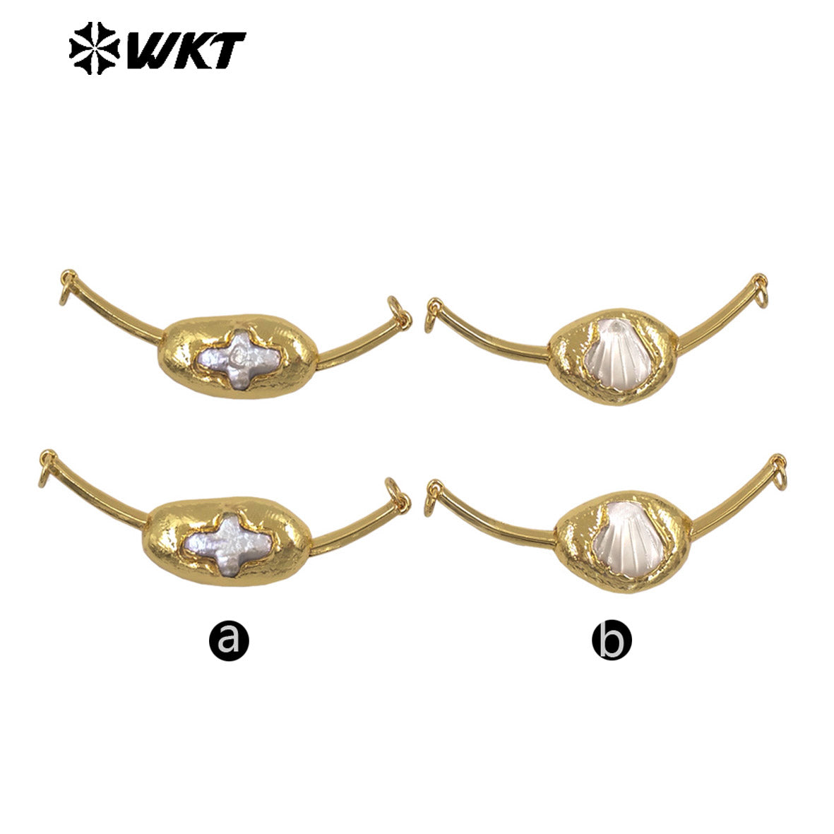 WT-PC016 Newest Luxury Double Hoops Gold Electroplated Natural Freshwater Pearl Connectors For Lady Fashion Bracelet DIY
