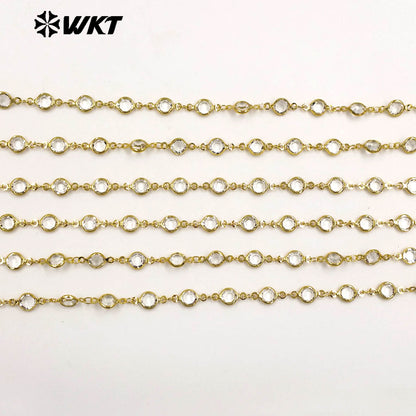 WT-BC279 Factory Wholesale Yellow Brass Gold Electroplated And Round Crystal Link Chains As Trendy Handmade Necklace Findings