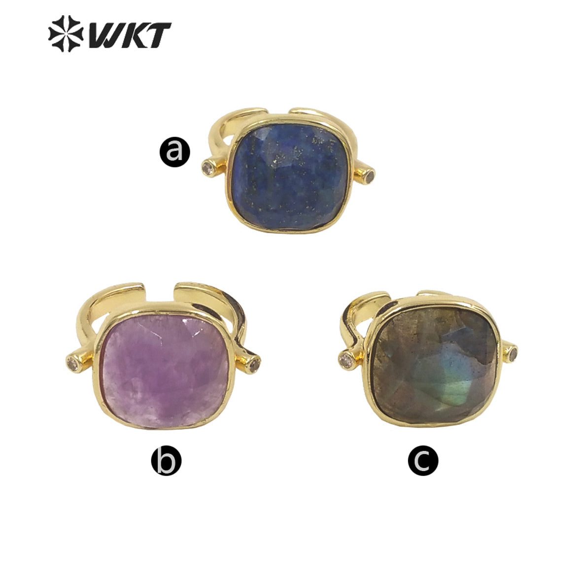 WT-R427 WKT Newest Elegant Square Faceted Gemstone Ring 18k Real Gold Plated Resist Tarnishable Birthday Stone Ring