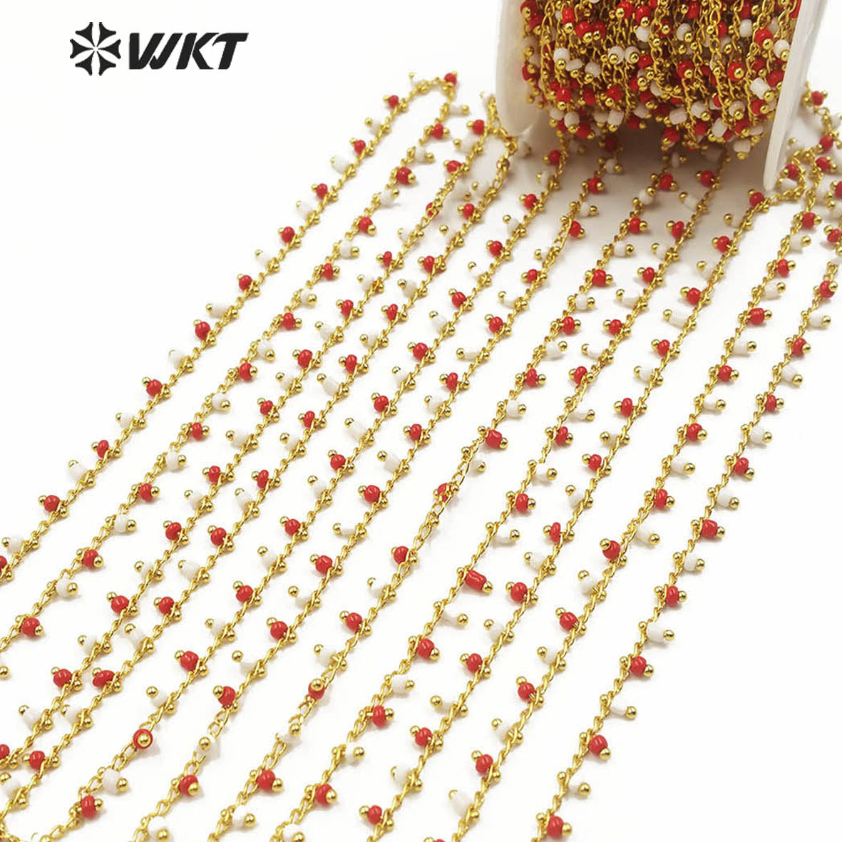 WT-RBC126 New Design 3mm Red and White Crystal Beads Chain Rosary Beads Chain New Product Can DIY Fashionable Jewelry Necklace
