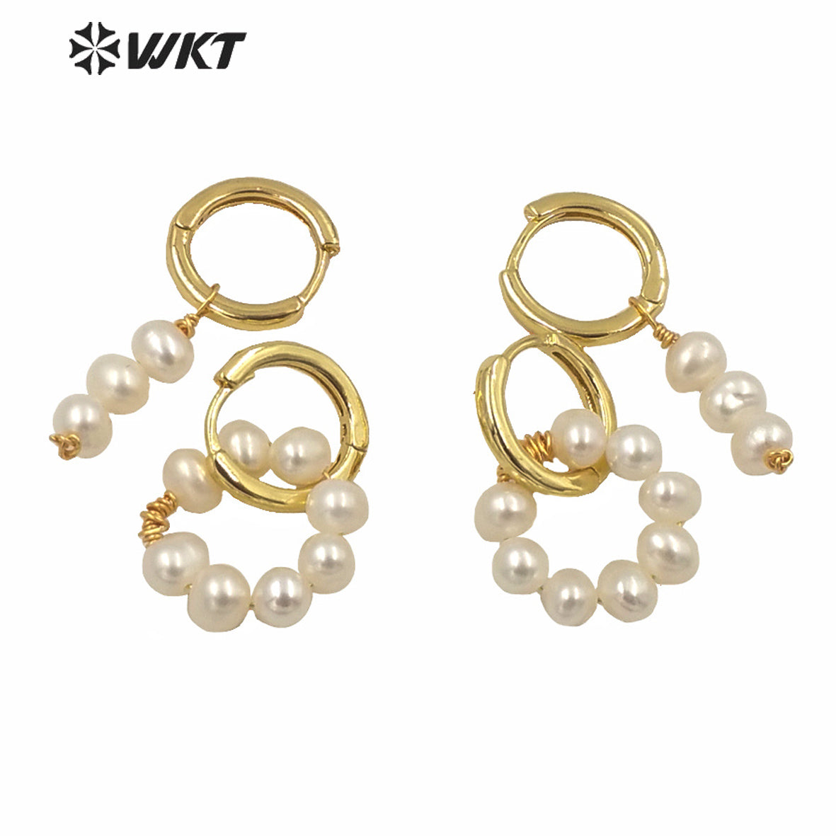 WT-MPE052 Populared Hand Strand Natural Freshwater Pearl Round Earrings 18k Gold Plated PEARL Beads Earrings with Clasp Studs
