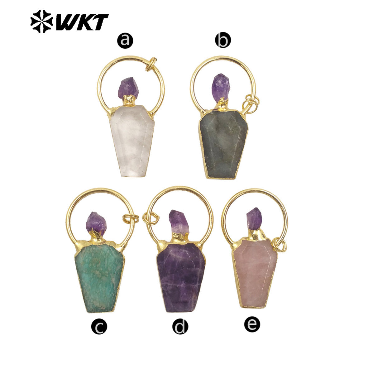 WT-N1465 Newest Fashion Gold Plated Gemstone Carved With Big Ring Hoop Charming Stone Necklace for Birthday Gift