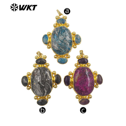 WT-P2134 Exclusive High Quality Design 18K Gold Electroplated Multi Natural Gemstones Big Pendant For Unique Style Jewelry DIY