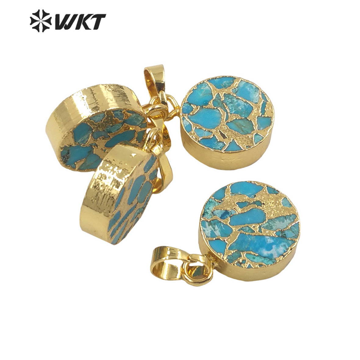 WT-P1699 Wholesale Amazing Round Blue Copper Turquoise Pendant Fashion Single Loop Small Size 15mm Stone Pendant for Necklace