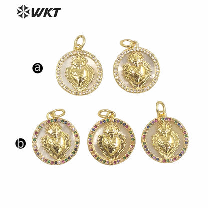 WT-MP167 Very Hot Sales Gold Electroplated Heart Shell Pendant love Heart Gold Mop CZ Setting Heart Women Religious Pendant