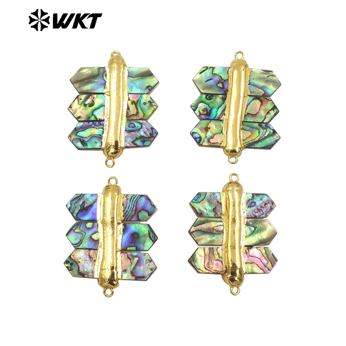 WT-PC010 Wholesale Double Point Natural Abalone Shell Jewelry Finding Connectors for Necklace Charms