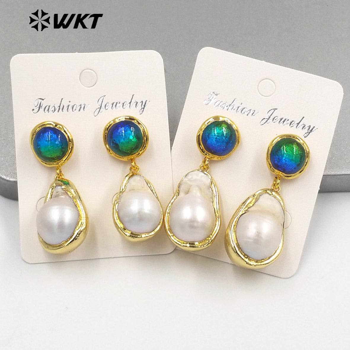WT-MPE097 Baroque Pearl&Colour Glaze Romantic Fashion Gift for Lady 18k Gold Trendy Gemstone Jewelry Pendant Weeding Earrings