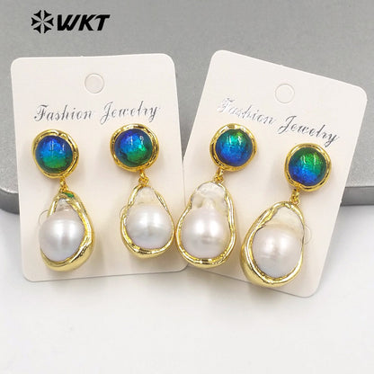 WT-MPE097 Baroque Pearl&Colour Glaze Romantic Fashion Gift for Lady 18k Gold Trendy Gemstone Jewelry Pendant Weeding Earrings
