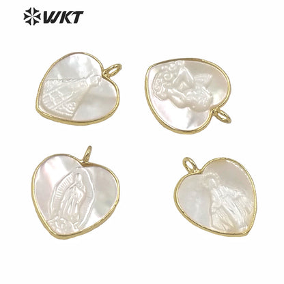 WT-JP233 WKT New Design Populared Hot Religious Mary Pendant Gold Bezel Setting Angel White Madonna Pendant Virgin Mary Pendants