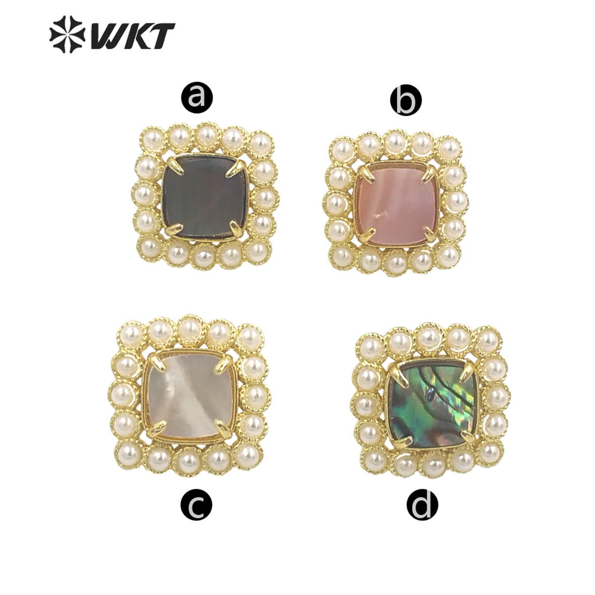 WT-MPE119 Latest Design Fashion Square Shape Claw Setting With Natural Shell Inner Gold Plated Women Studs