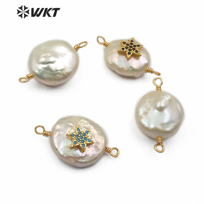 MC274 Newest Charm Jewelry Pearl With CZ Stone Pendant Connector Star Shape Colorful Pendant Lady Fashion Jewelry