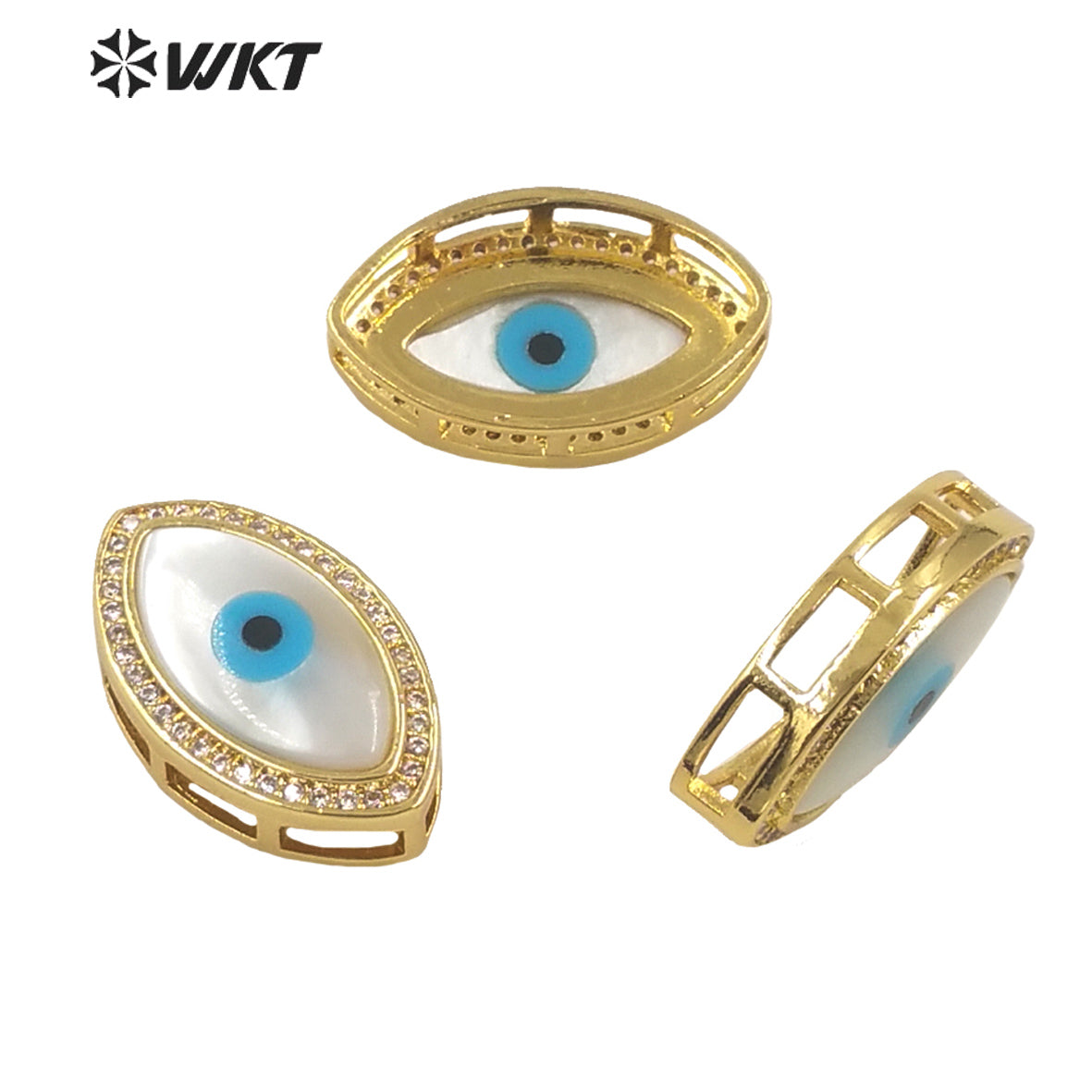 WT-MP203 WKT Exclusive Fashion 18k Real Gold Plated Micro Pave Cubic Zircon Setting White Shell Eye Pendant in Horseeye Shape