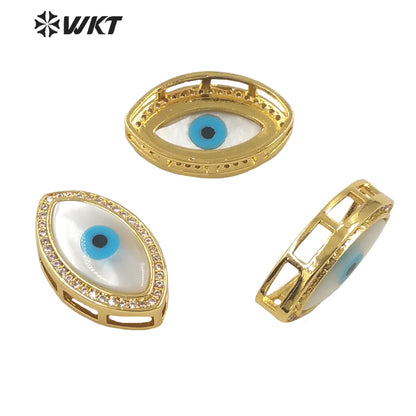WT-MP203 WKT Exclusive Fashion 18k Real Gold Plated Micro Pave Cubic Zircon Setting White Shell Eye Pendant in Horseeye Shape