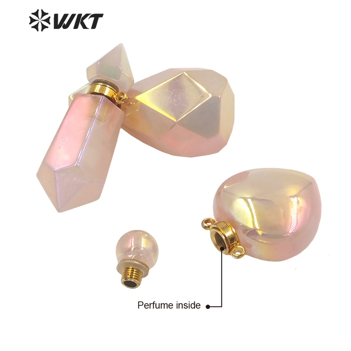 WT-N1331 Ins Hot Amazing Gorgeous Rose Quartz with Aura Perfume Bottle Necklace Essencial Oil Stone Bottle Pink Aura Stone