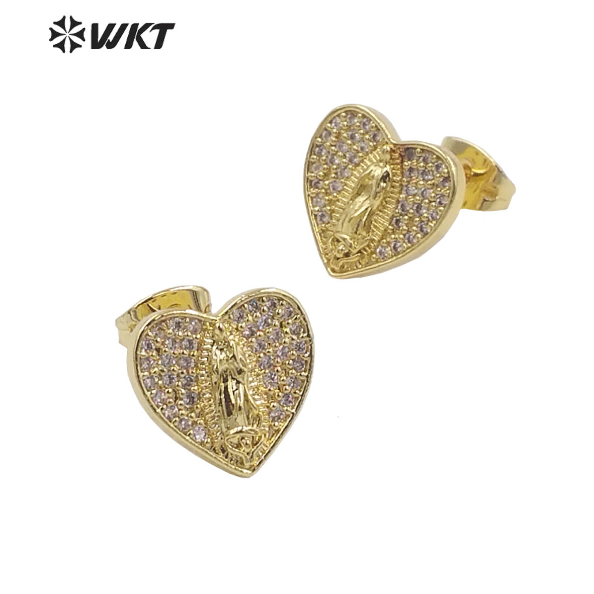 WT-ME100 Wholesale Newest Vintage Style Cubic Zircon Heart Shaped Fashion Light Luxury With Enamel Micro Paved Earrings Studs