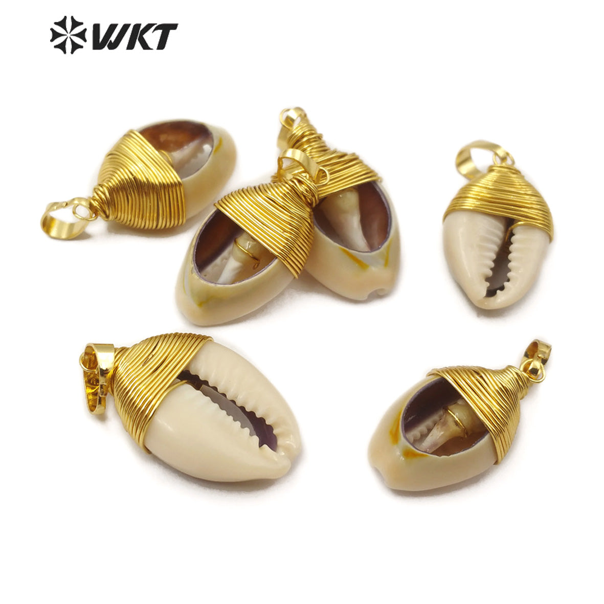 WT-JP162 Wholesale Natural Wire Wrapped Cowrie Shell Pendant Natural Shell Jewelry Fashion Charm Cowrie Pendant