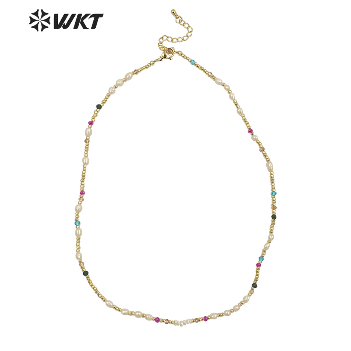 WT-JN222 INS HOT Trendy Colorful Tiny Stone Beads Necklace 16inch Elegant Lady Pearl Gold Beads Choker Necklace for Gift