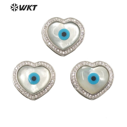 WT-MP202 Amazing Fashion 18k Real Gold Plated Micro Pave Shell Eye Pendant Lady Charming White Shell Cubic Zircon Heart Pendants