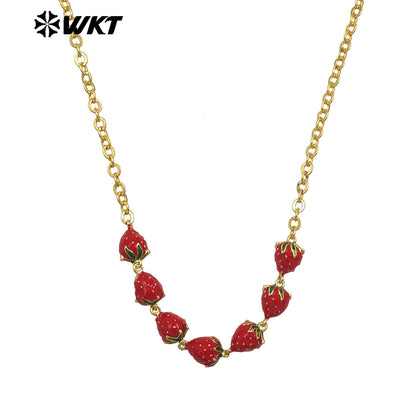 WT-JFN40 Wholesale Ladies Trendy Necklace Multi Cherries And Strawberries Yellow Brass With Drop Oil Anniversary Accessories