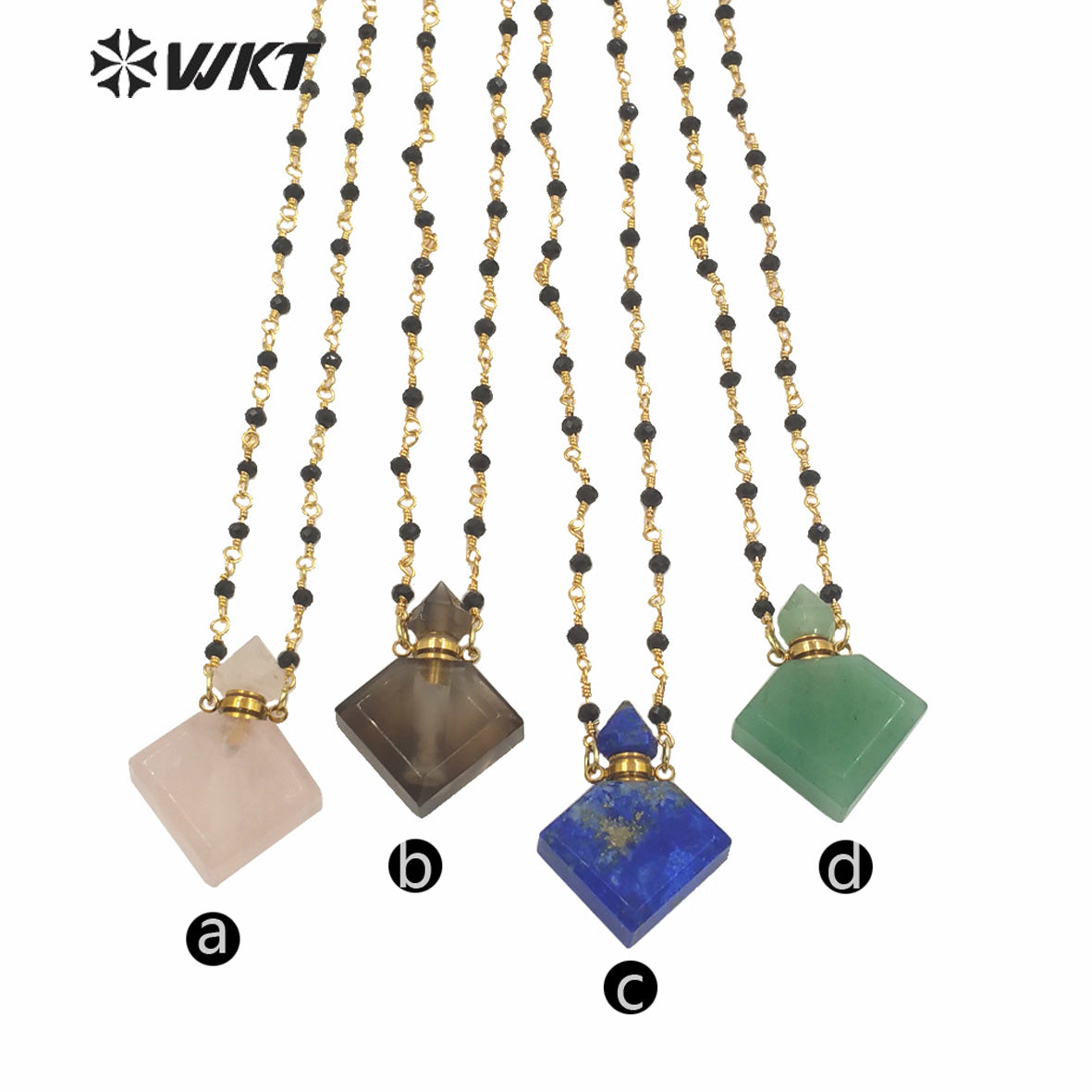 WT-N1229 WKT New Design Natural Precious Faceted Gemstone Essence Oil Bottle Necklace Hot Beads Chain Perfume Bottle Necklace