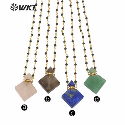 WT-N1229 WKT New Design Natural Precious Faceted Gemstone Essence Oil Bottle Necklace Hot Beads Chain Perfume Bottle Necklace