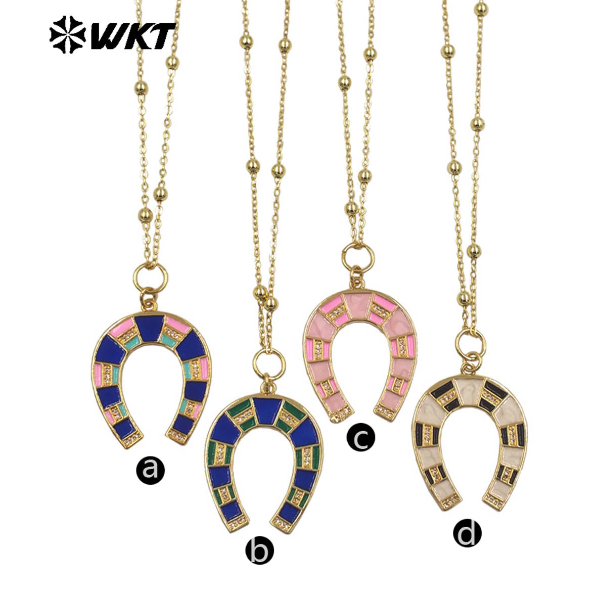 WT-N1517 Newest Design Gold Plated Chain With Colorful Drop Oil Letter U Shape Pendant Necklace For Women Unique Jewelry
