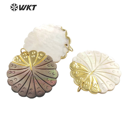 WT-JP300 Hot Selling Niche Design Flower Pendant Horn Shell Shell Textured Exotic Pendant Jewelry Accessories Shell Pendant