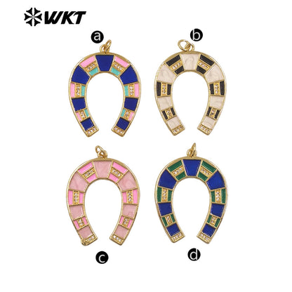 WT-P2078 Amazing Back Full Gold Plated Colorful Drop Oil Letter U Shape Charm Pendants For Handmade Necklace DIY Jewelry