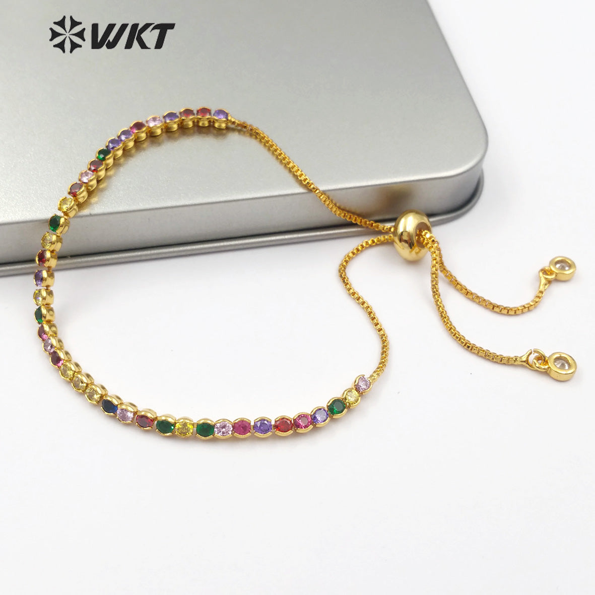 WT-MB109 New Arrival Special Design Women Vogue Jewelry Multi Colors Cubic Zirconia Pave Fashion Chain Bracelet Jewelry