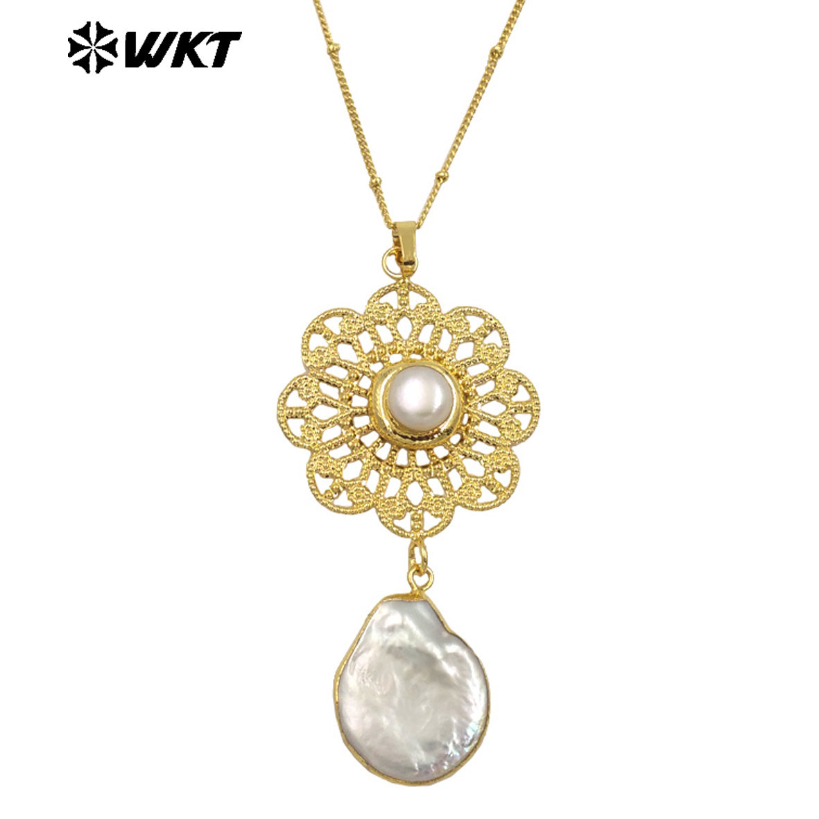 WT-JN269 Wholesale New Gorgeous 18K Real Gold Plated Natural Freshwater Pearl Pendant Necklace Anniversary Jewelry