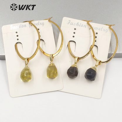 WT-E641 Wholesales WKT Exclusive Natural Gemstone Earrings Women Gold Electroplated Tiny Stone Earrings Big Boho Earrings