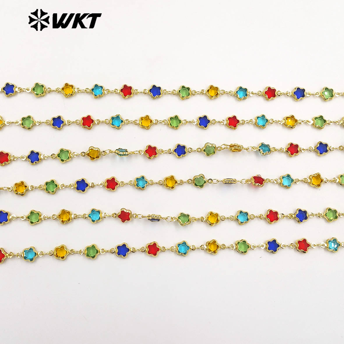 WT-BC282 Fashion Wonderful 18K Gold Plated Yellow Brass And Colorful Crystal Star Shape Chain For Handmade Jewelry DIY Findings