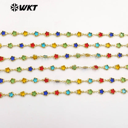 WT-BC282 Fashion Wonderful 18K Gold Plated Yellow Brass And Colorful Crystal Star Shape Chain For Handmade Jewelry DIY Findings