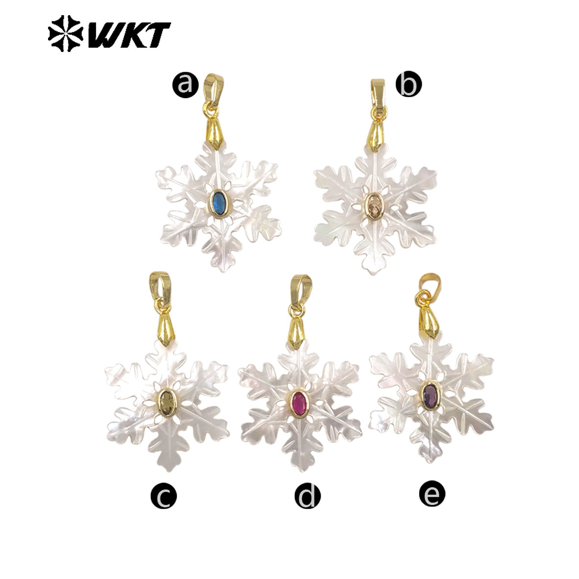 WT-JP520 Beautiful Style Colorful Zircon And Natural White Shell Carved Snowflake Shape Gold Pendant As Girl Jewelry Findings