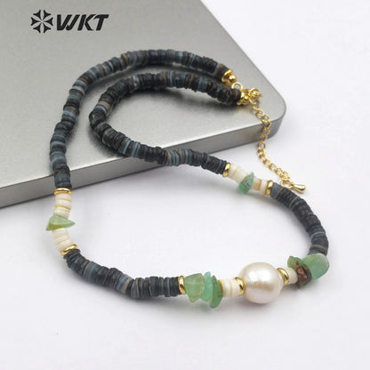 WT-JN101 Wholesale Natural Shell Beads Choker Necklace in 16" Inch Long With Pearl Women Stylish Jewelry Natural Shell Necklace