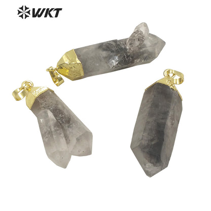 WT-P1703 Amazing Healing Natural Raw Crystal Quartz Point Pendant Gold Plated Spirit Quartz Crystal Stone Jewelry Pendant